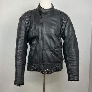 Vintage Louis Design Intl Black Leather Motorcycle Biker Jacket Sz 50/US M